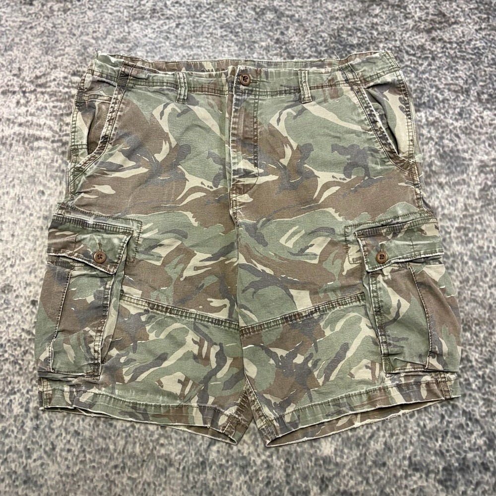 American Eagle Camo Cargo Shorts Next Level Stretch Mens 40 Green Brown Preppy